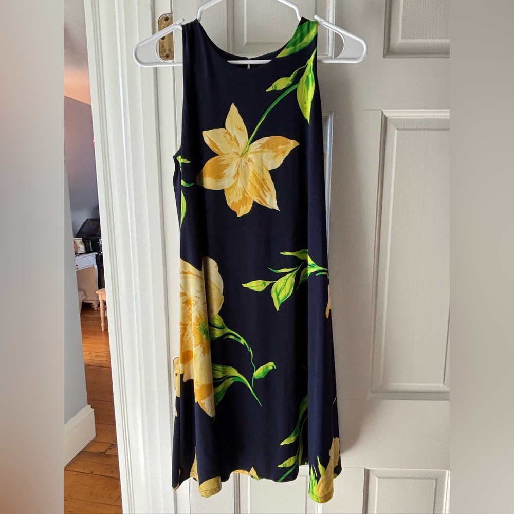 Anne Klein Floral Sleeveless Dress - Navy and Yellow
